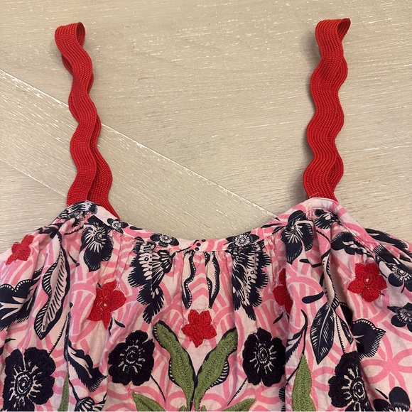 Maeve by Anthropologie Pink and Red Tiered Ruffled Embroidered Sundress - Picture 3 of 8